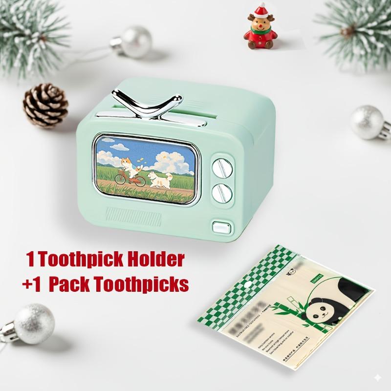Retro TV Toothpick Holder, automatic pop-up design, decorative for kitchen and home, perfect as holiday gifts.
