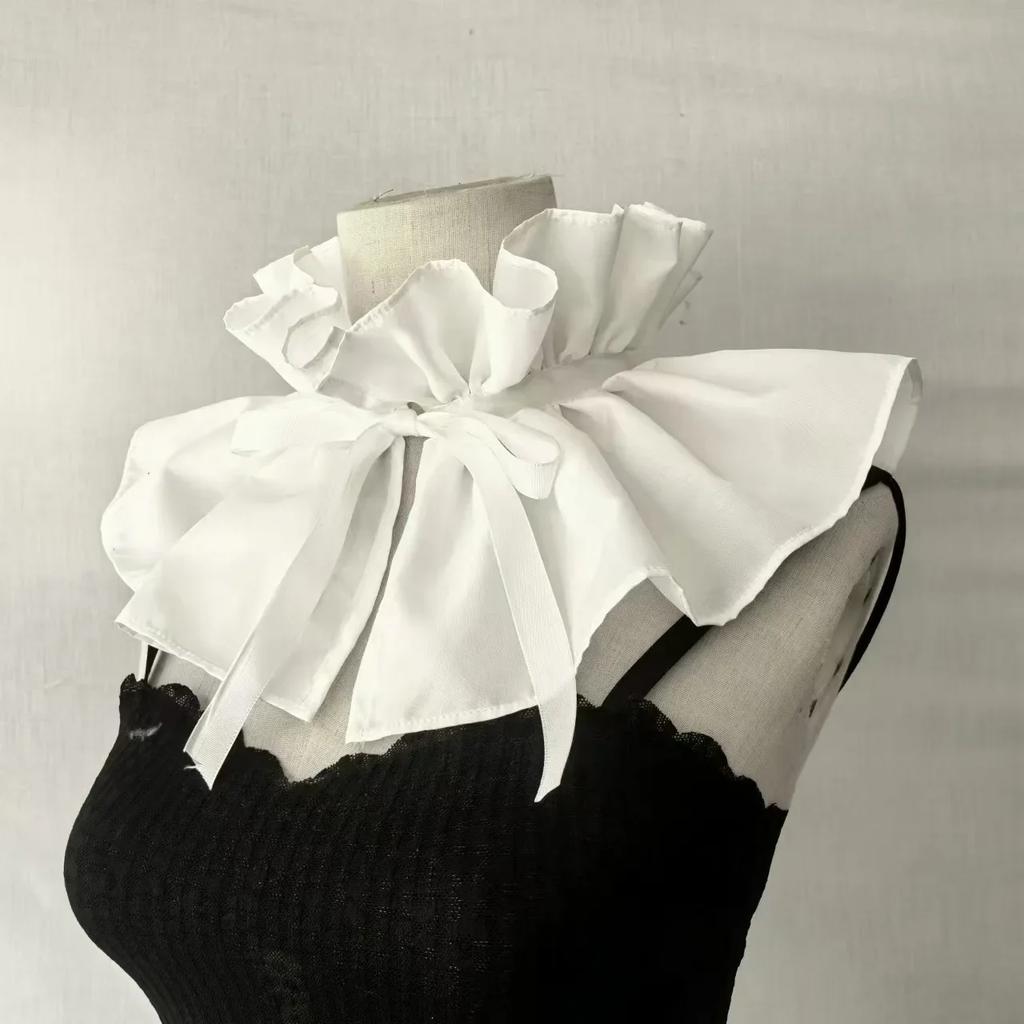 Detachable False Collar Girls Clothes Shawl for Shirt or Dress Ruffled Laple Shawl for Lady Girl Shawls Retro Scarf Bow Tie
