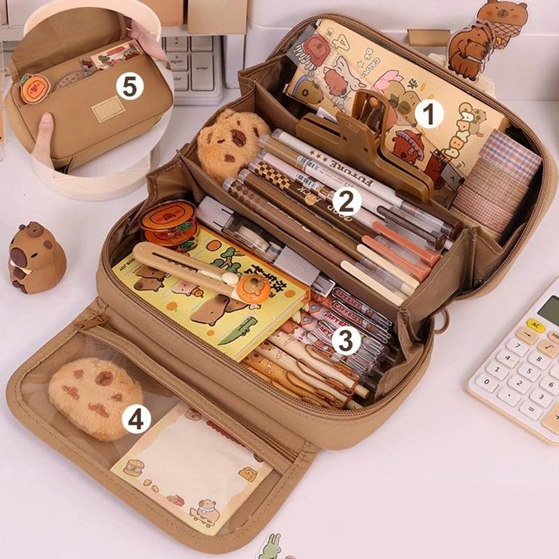 Набор канцтоваров с капибарой Милый пенал с наклейками, скрепками, блокнотом, плюшевой брошью, карандашом-хайлайтером, сумкой для хранения для студентов