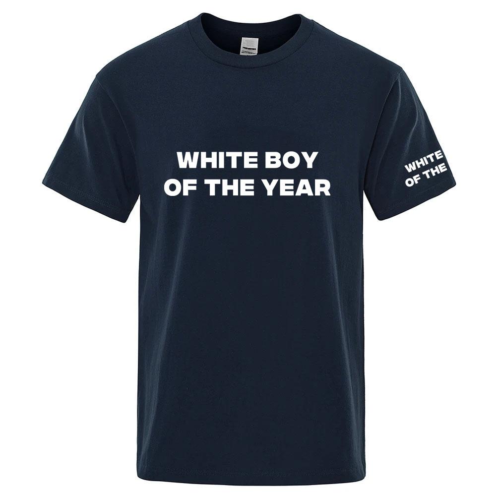 2025 White Boy Of The Year Print Unisexs New Summer Round Neck Cotton Casual Solid Color Short Sleeve Breathable Top