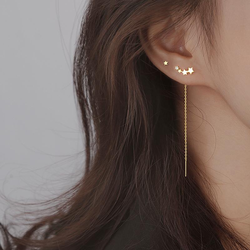 Серьга-звезда из серебра 925 пробы для женщин и девушек, простая, с цепочкой с кисточками, модная, офисная, ювелирное изделие, подарок