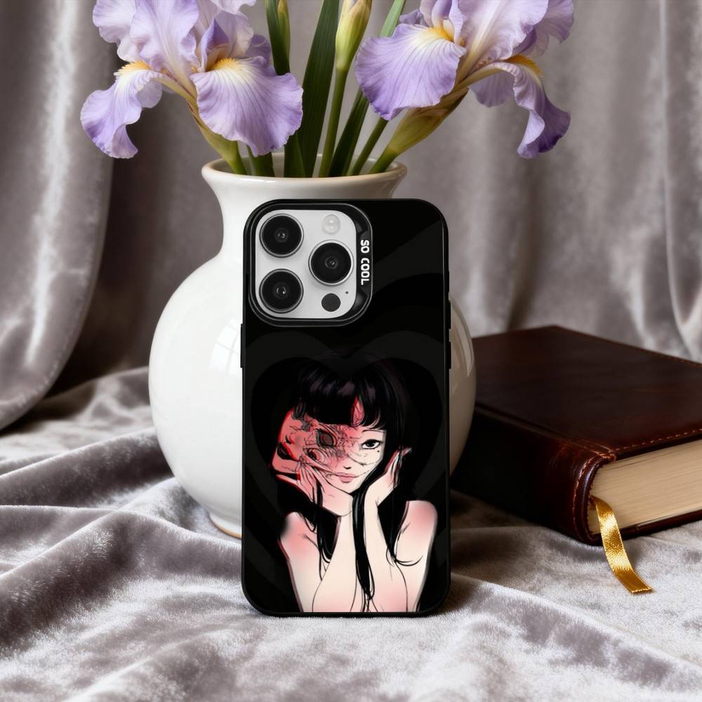 Чехол для телефона H-Horror T-Tomie-E для iPhone 17, 16, 15, 14, 13, 12, 11 Plus, Pro Max Черный Candy серебристый чехол для телефона