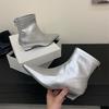 Fashion Silver Female Low Heel Women Ankle Stretch Boots Zippers Fashion Pointed Toe Ladies Modern Short Boots Pumps Shoes