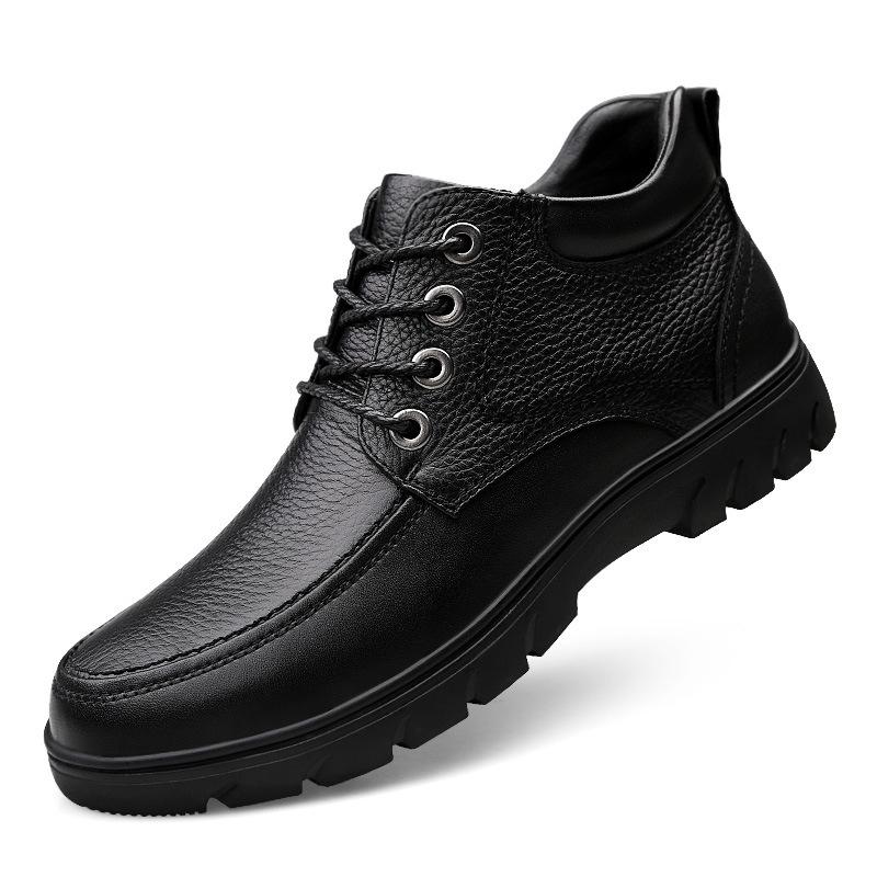 Мужские кожаные высокие ботинки Extra Large - Стиль Business Casual с большим носком и плюшевой подкладкой