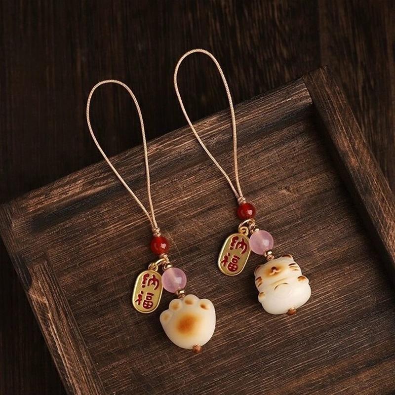 Творческий натуральный белый корень бодхи уголь обожженный счастливый кот милый кошачий коготь автомобильный брелок изысканный мобильный телефон подвесная веревка