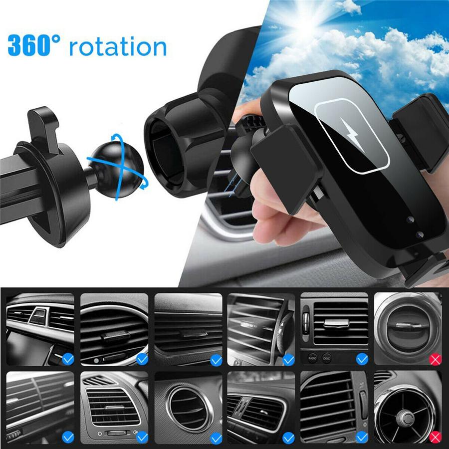 360° Automatic Clamping 10W Qi Wireless Fast Car Charger  Mount Air Vent Cell Ph