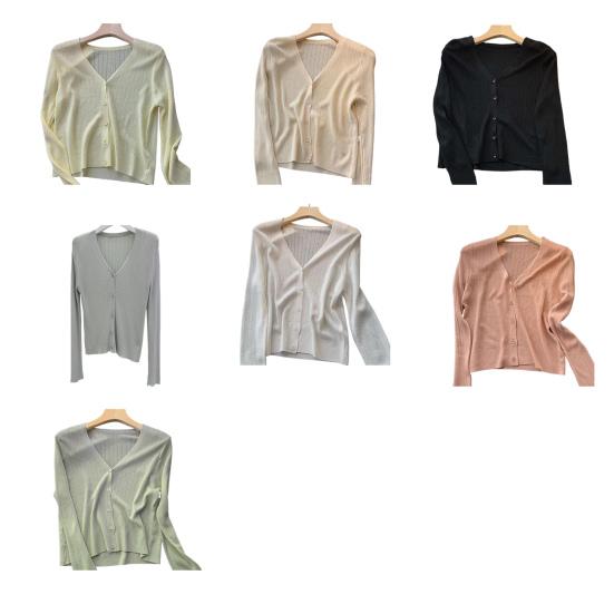 Женский кардиган Yousheng Sun Knit с длинным рукавом и V-образным вырезом на пуговицах, тонкое шелковое пальто, летний ребристый укороченный топ для активного отдыха, путешествий, работы, пляжа