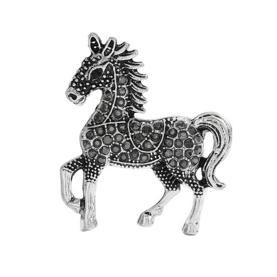 Yousheng Retro Horse Brooch Rhinestone Inlaid Horse Pin Zodiac Year Animal Brooch Men Women Suit Accessory for Handbag Clothes Decoration