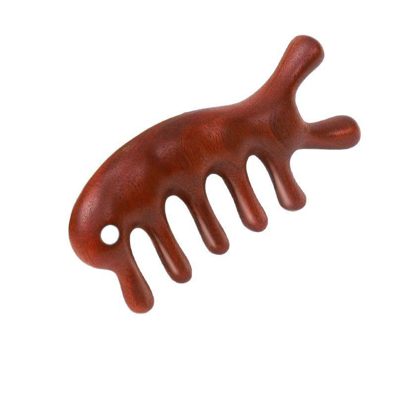 Массажная расческа из сандалового дерева для меридианов кожи головы – Пятизубый гуа ша для роста волос и очищения волосяных фолликулов