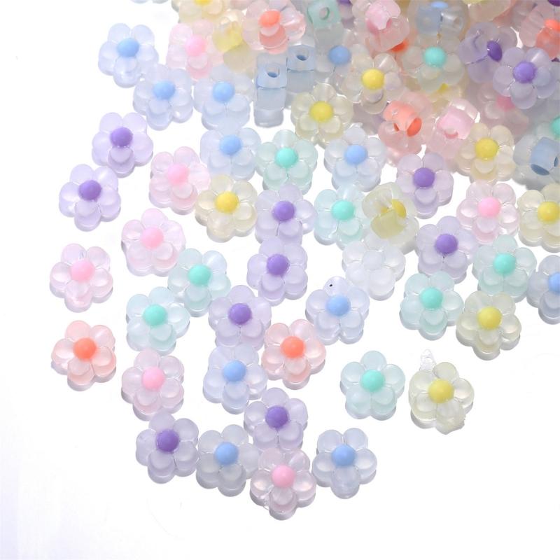 100pcs Sunflower Acrylic Beads Matte Transparent Mixed Colors Spacer Bead for Handmade Jewelry Bracelet Supplies