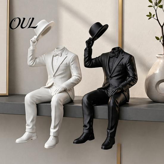 Artistic Bookshelf Accents 3D Printed Sitting Gentleman Ornament, Minimalist Abstract Faceless Figurine, Figurine Aesthetic Art Sculpture for