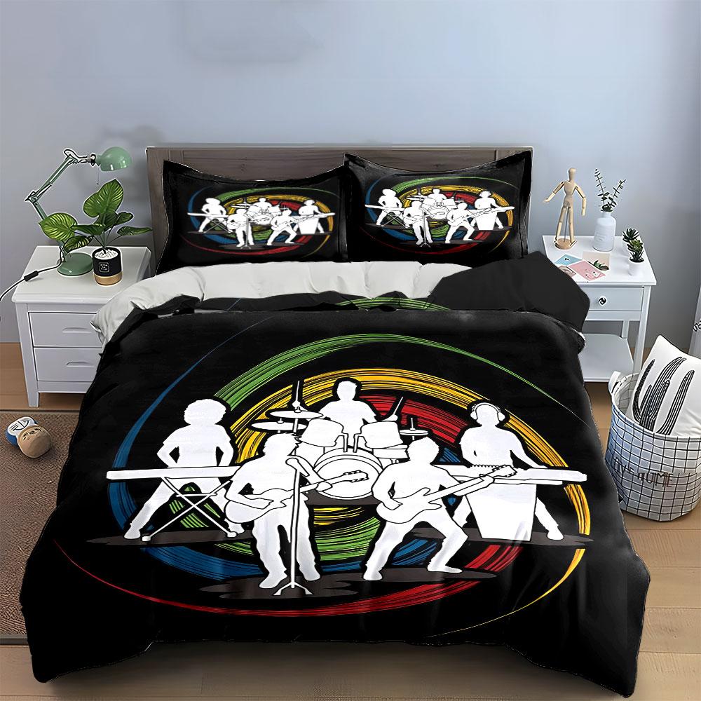 Musical Band Silhouette Design Bedding Duvet Cover Set Duvet Cover Pillowcases (1*Duvet Cover 2*Pillowcases, without duvet insert)