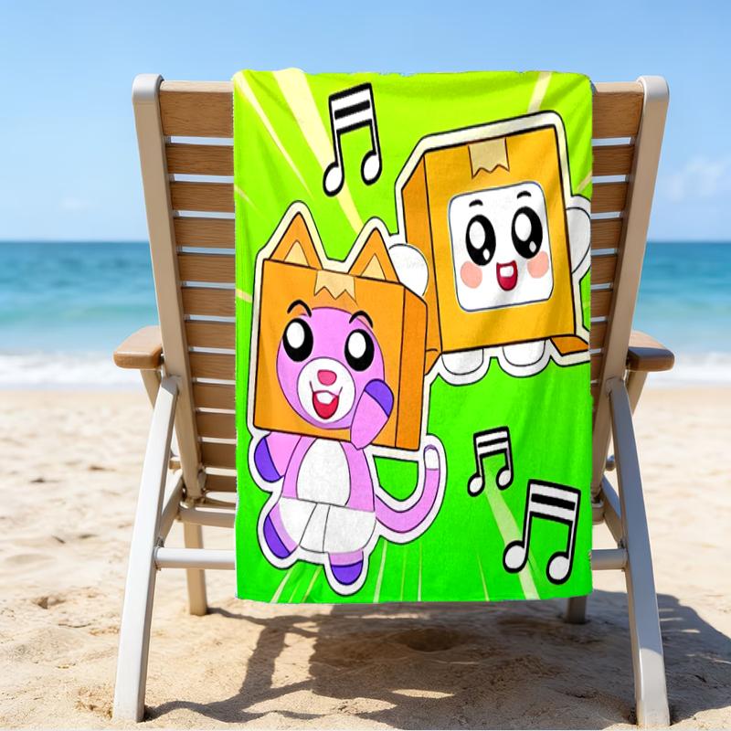 proof beach towel with a Lankybox Foxy and Rocky3 pattern - soft,absorbent,quick-drying,machine washable - perfect for swimming,camping,bathing