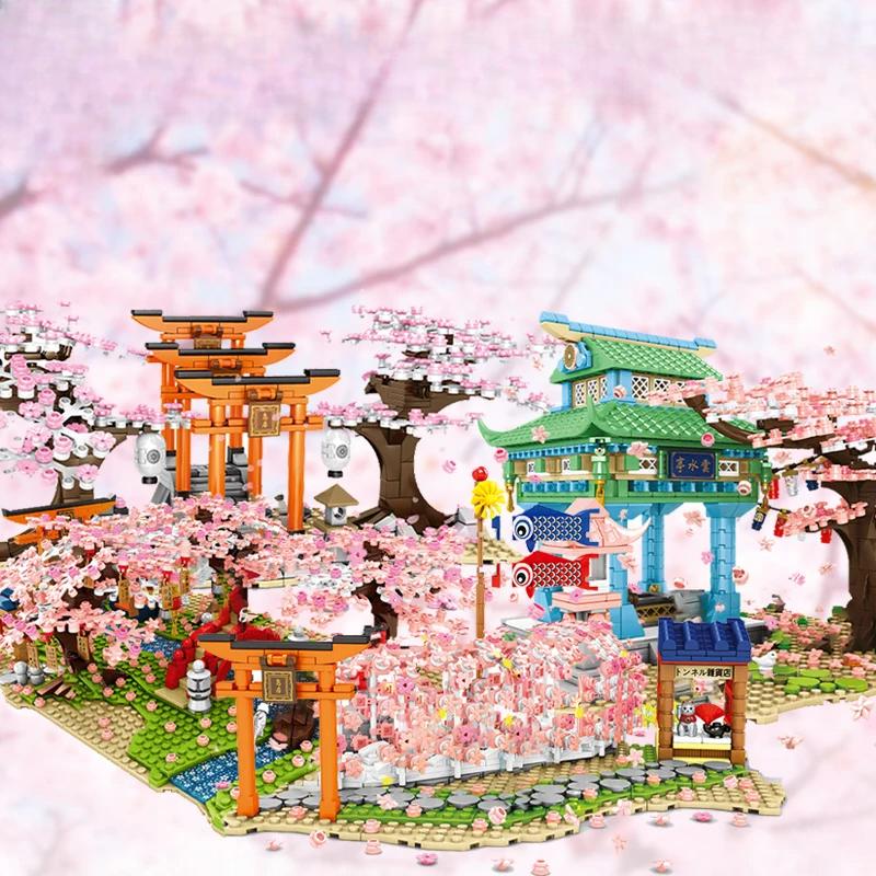 Sakura Street View Blocks City Cherry Blossom Japanese Sakura Tree Diy Model Building Children Toys