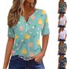 Women's T Shirt Print Button Short Sleeve Daily Weekend Fashion Basic V-Neck Regular Top