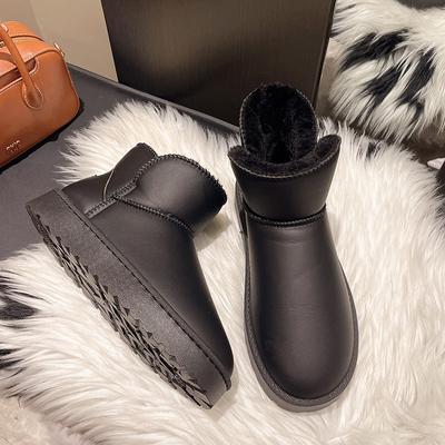 Зимние женские ботинки большого размера, новые, на толстой подошве, короткие, с мехом и утолщенные, водонепроницаемые, кожаные, утепленные хлопком