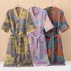 Cotton Fashionable Printed Half Sleeve Kimono Bathrobe for Spring and Summer Thin Home Wear Absorbent Quick Drying Sleeping Robe