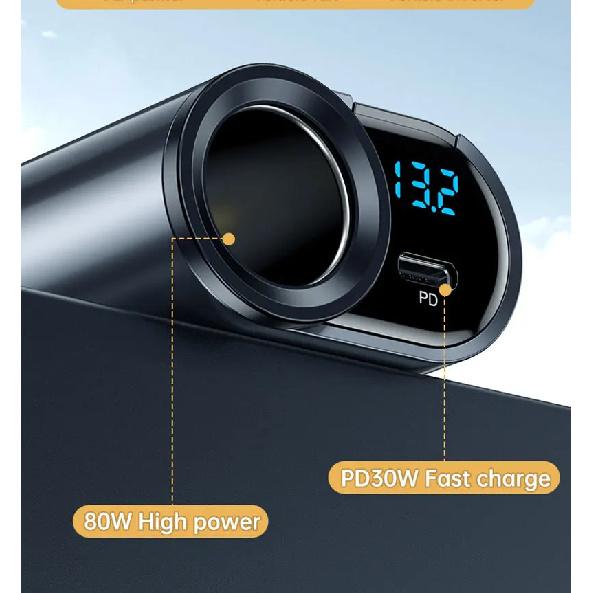 200W Car Charger Fast Charging Voltage Display USB 100W PD 30W 4 in 1 Dual 12V/24V Cigarette Lighter Splitter Power Adapter