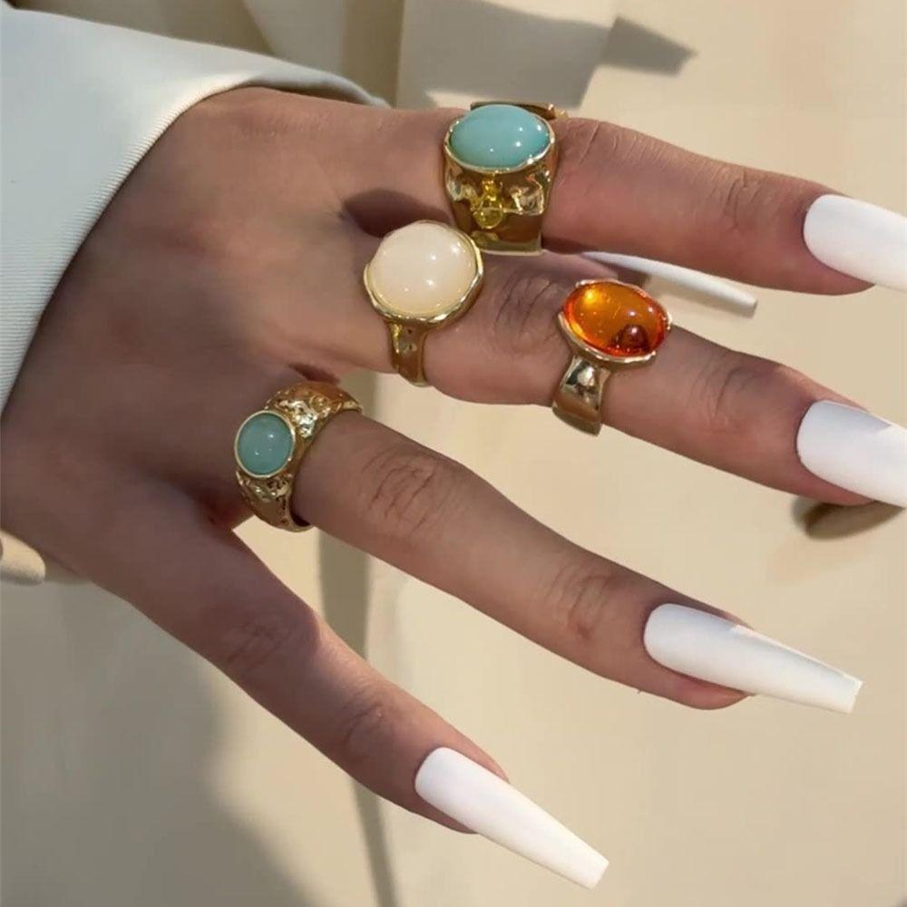 5Pcs Aesthetic Vintage Ring Set Retro Alloy Fashion Jewelry Adjustable Ethnic Rings for Women