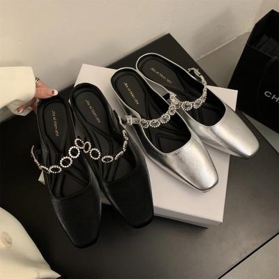 Тапочки со стразами, новые сандалии для работы на открытом воздухе, шлепанцы, мюли, низкий каблук, белые туфли для женщин с удобным роскошным корейским стилем