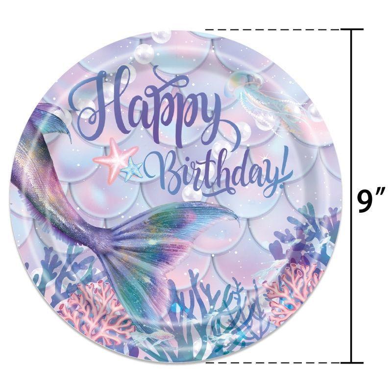 Purple Fish-Scale Mermaid-Themed Party Decoration Set: Disposable Mermaid-Tail Tablecloths, Paper Cups, Napkins, and Plates for Girls' Birthdays
