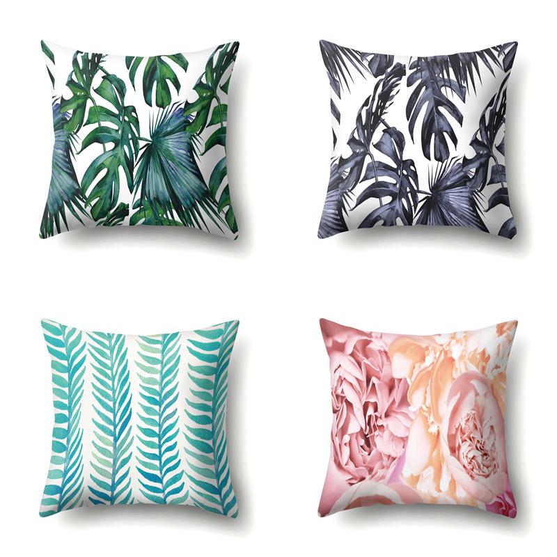 Polyester Pillowcase Ins Style Plant Flowers Nordic Printed Peach Leather Velvet Cushion Cover Sofa Waist Cushion Cover