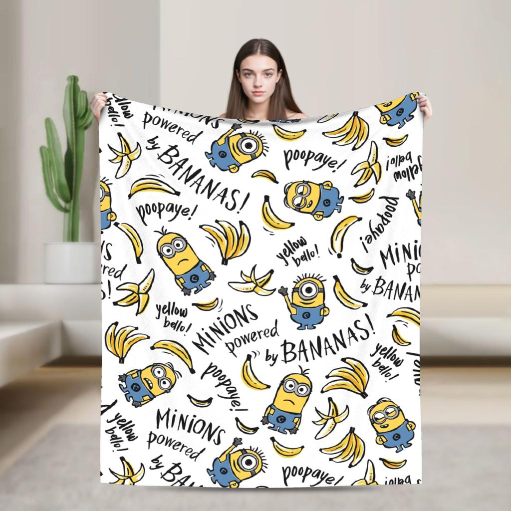 M-Minions Cartoon Christmas Flannel Blanket Warm Throw Blanket for Outdoor Travel Comfortable Bedspread Sofa Bed Cover