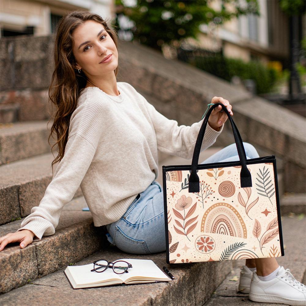 Boho Floral Tote Bag For Women Fashion Casual Shopping Shoulder Bag Simple Daily Portable Handbag