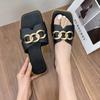 Fashion Women's Slippers Luxury Sandals Square Toe Chain Designer Slippers Flat Slide Sandals Beach Flip Flops Casual Slides