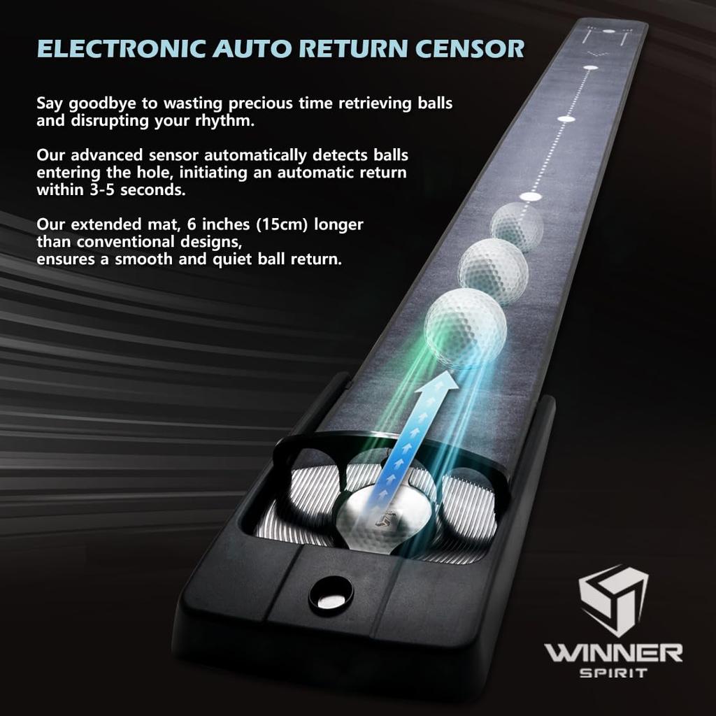 WINNER SPIRIT Miracle 580v3 Golf Putting Mat Green Indoor with Electric Autoball Return Silent Quiet Noise Home Office Gift (V3-Gray)