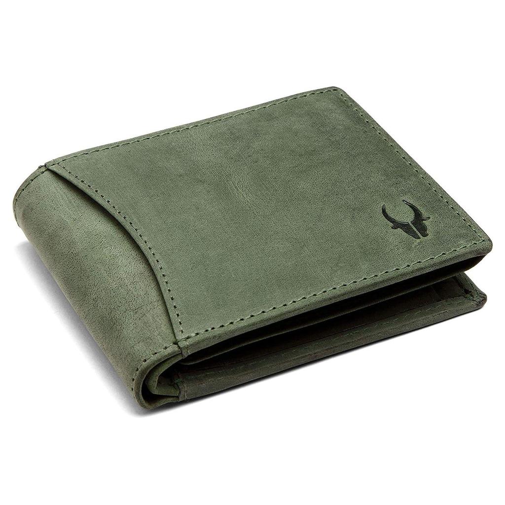 WildHorn Green Leather Wallet for Men I 9 Card Slots I 2 Currency & Secret Compartments I 1 Zipper & 3 ID Card Slots