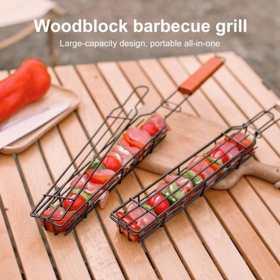 2 шт. решетка для барбекю со щетками Эргономичная деревянная ручка Просторный дизайн Высокая температура