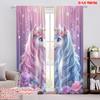2D Flat Printing 2pcs Window Curtains Rainbow Floral Unicorn Versatile Durable Polyester Without Electricity Festive Wall Decor