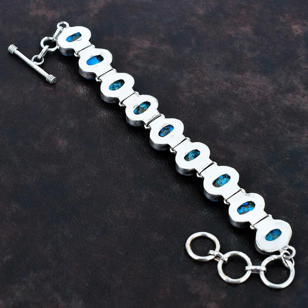 Браслет из тибетской бирюзы, браслет ручной работы, ювелирные изделия из настоящего драгоценного камня, браслет из стерлингового серебра 925 пробы, регулируемый браслет-цепочка, подарки на годовщину