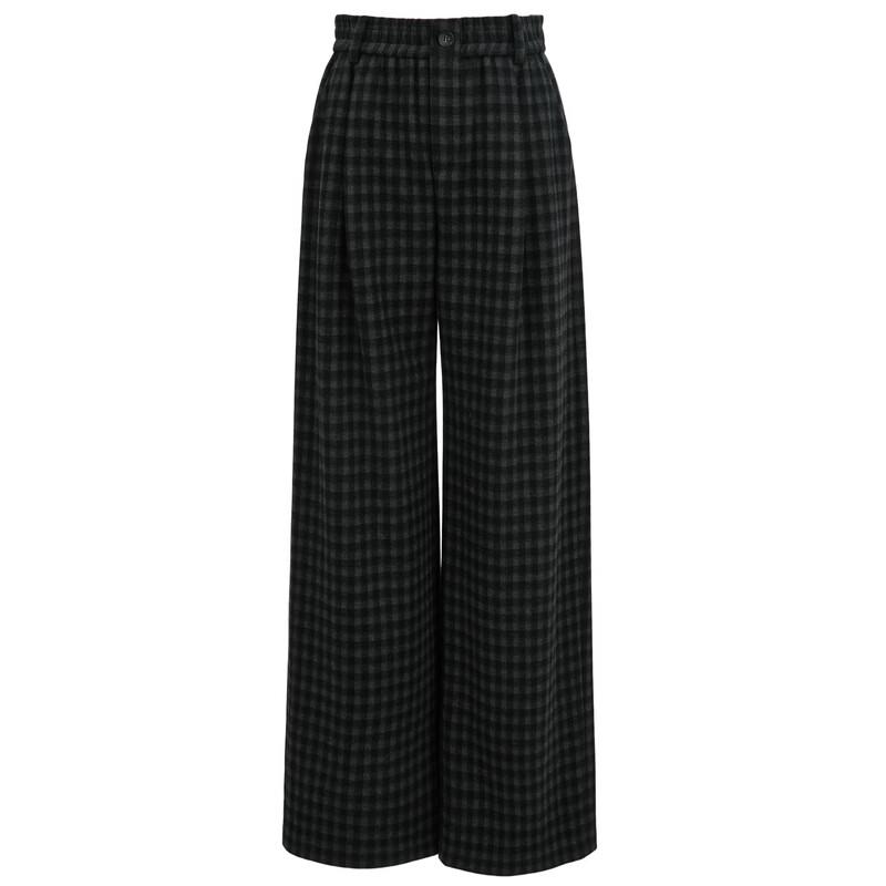 Sancai 2026 Winter High-Waisted Plaid Wide-Leg Casual Trousers