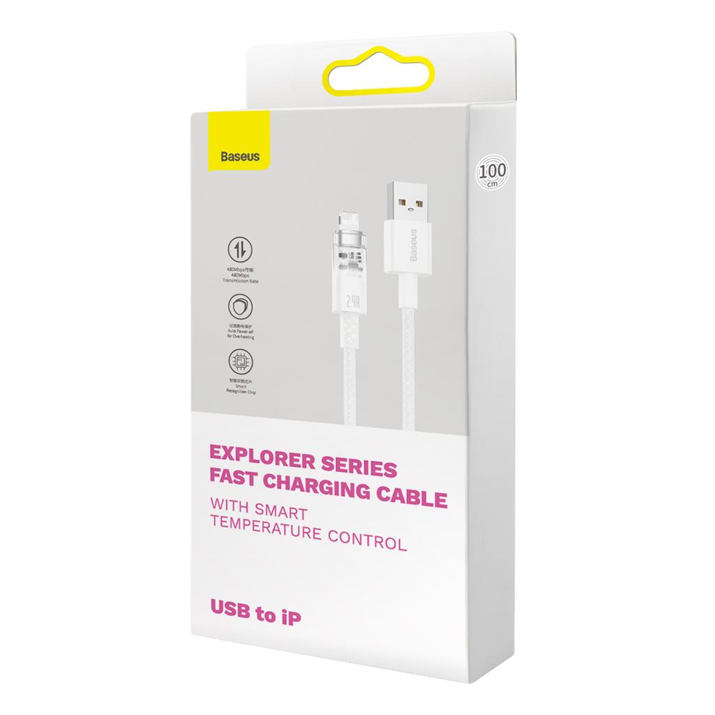 Baseus Explorer Series 2M USB to Lightning Cable, Fast Charging 2.4A, White (Model CATS010102)