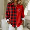 Женская рубашка-блузка с рождественским принтом и пуговицами, длинный рукав, повседневный базовый рубашечный воротник, обычный топ