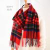 100% Cashmere Scarf Women Men Scotland Classic Red Plaid Narrow Scarves Soft Fashion Casual Thin Warm Shawl Luxury for Ladies