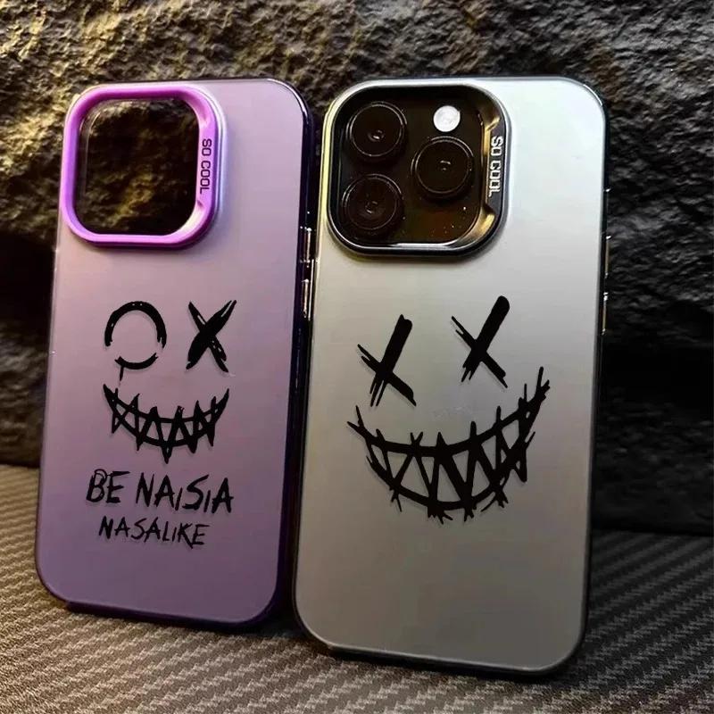 Чехол-бампер с рисунком улыбающегося лица для iPhone 17 16E 16 15 14 Plus 13 12 11 Pro Max Матовый Защитный Ударопрочный Чехол для Телефона