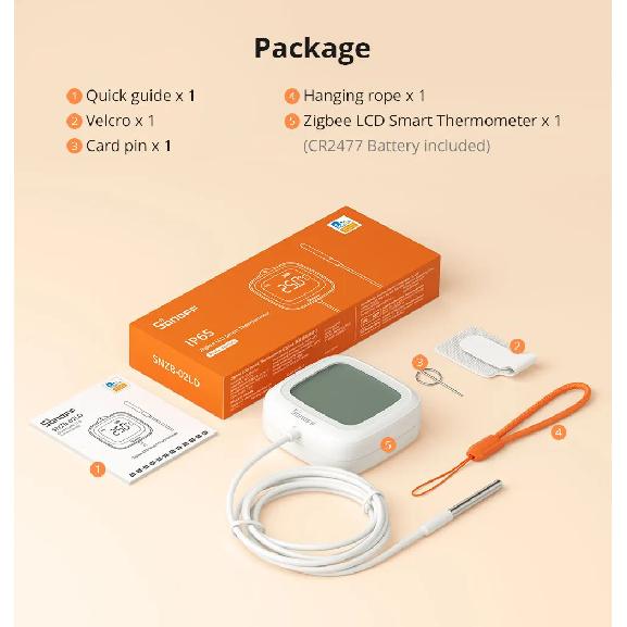 SONOFF SNZB-02LD IP65 Zigbee LCD Умный Термометр с Зондом для Измерения Температуры Жидкости в Бассейне, Ванне, Холодильнике, Морозильной Камере