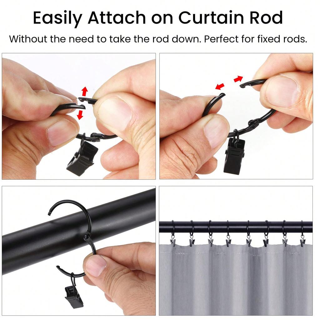 Кольца с клипсами Аксессуары для штор, Открывающиеся подвесные кольца с прочными клипсами для штор, штор для душа, крючки для римских штор