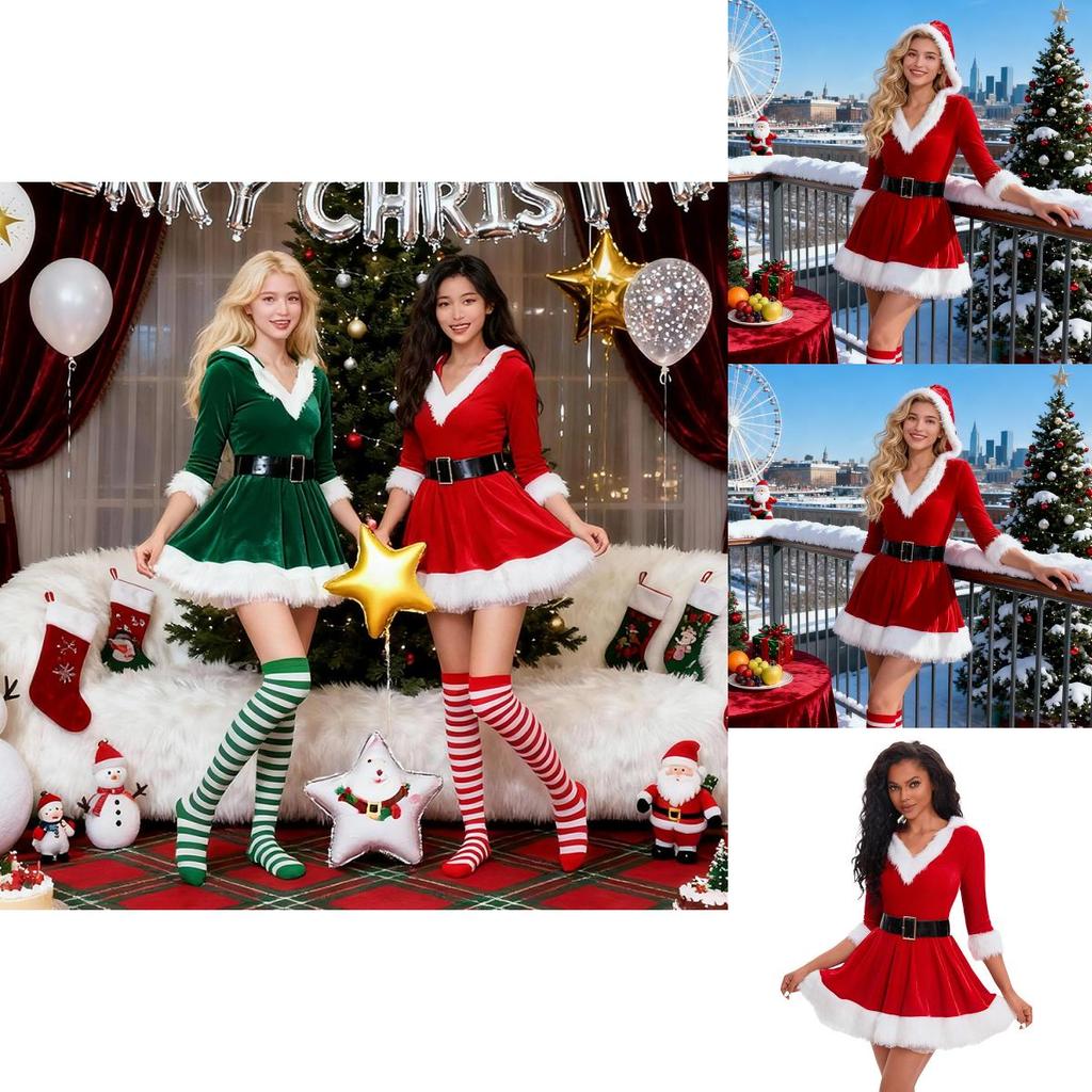 Christmas Elf Costume Dress With Hood For Holiday Stage Performances