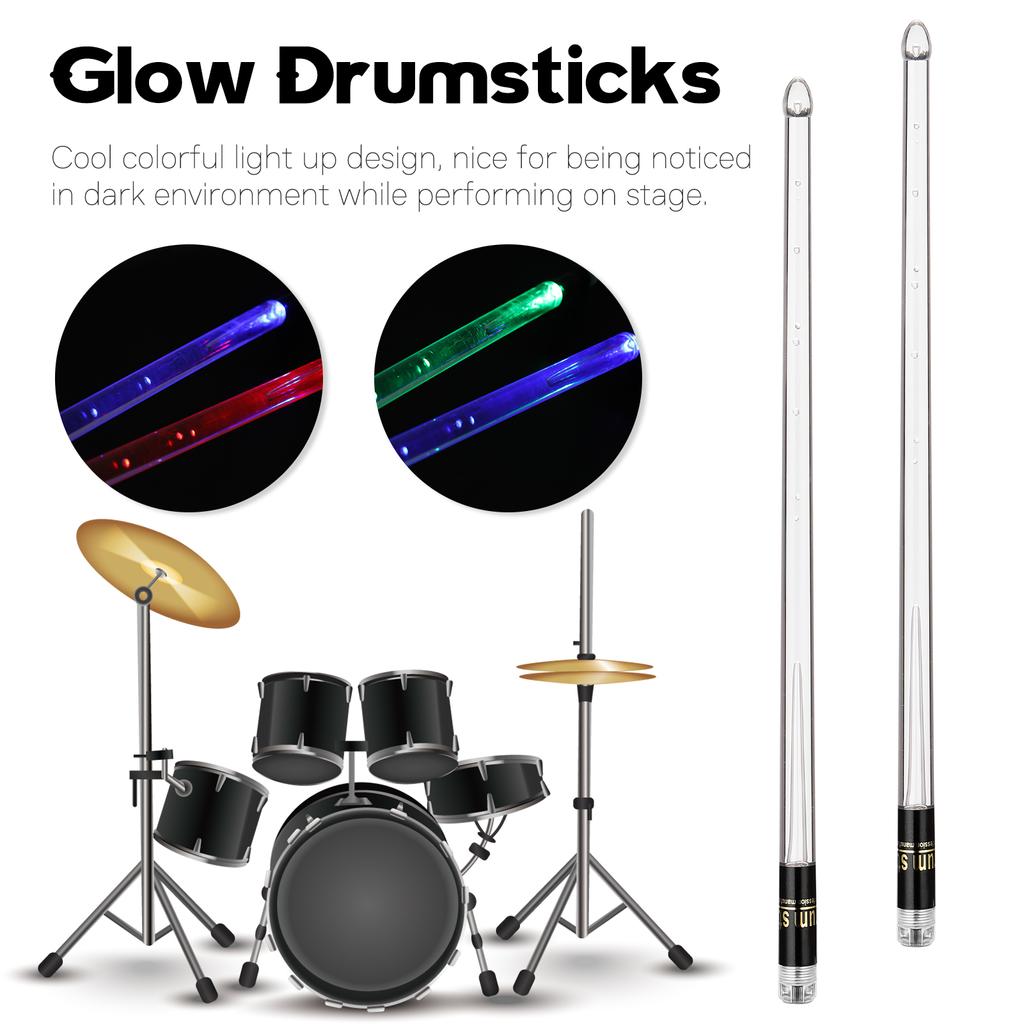 A Pair of Glow Drumsticks 15-Colors Light Drumstick Light Up Drumsticks Jazz Drumstick Drum