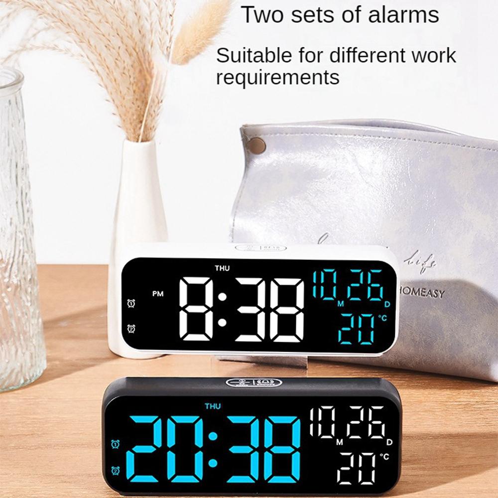 Fashion Digital Alarm Clock Temperature and Date Week Display Night Mode Table Clock Voice Control 12/24H Electronic LED Alarm Clocks