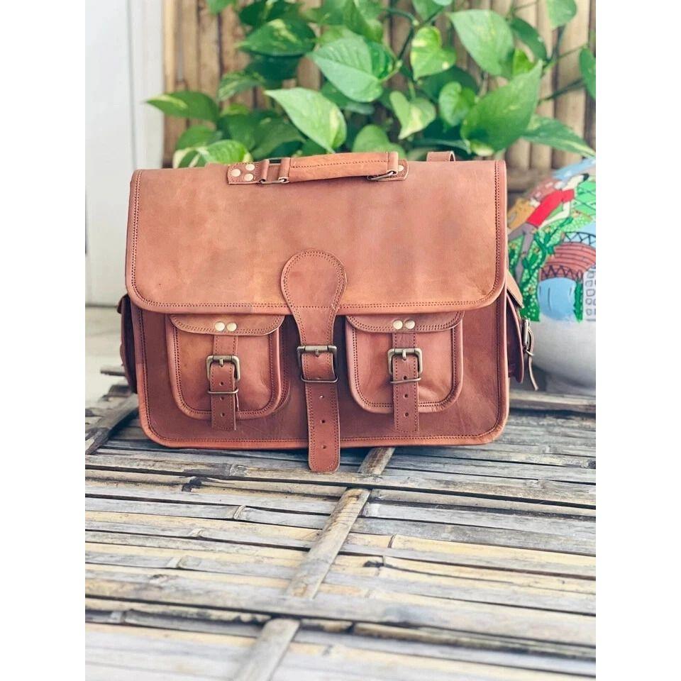 Роскошная кожаная винтажная сумка-мессенджер для ноутбука ручной работы