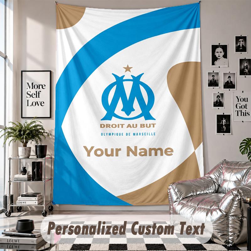 Wall Hanging Tapestry With Custom Name & Text, Olympique Marseille FC Decorative Tapestry For Bedroom