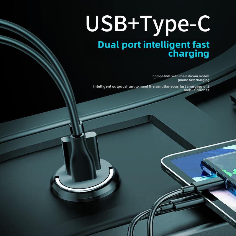 Невидимое автомобильное зарядное устройство мощностью 66 Вт с металлическим вытяжным кольцом PD30W для сверхбыстрой зарядки и мгновенной зарядки мощностью 100 Вт