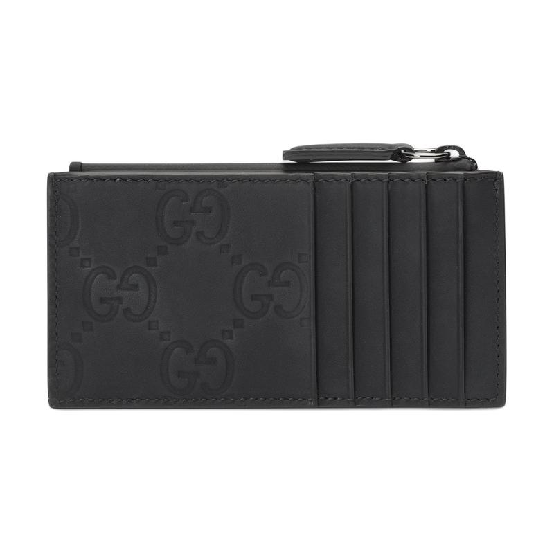 Gucci Double G logo rubber effect zipper closure leather card holder men's black
