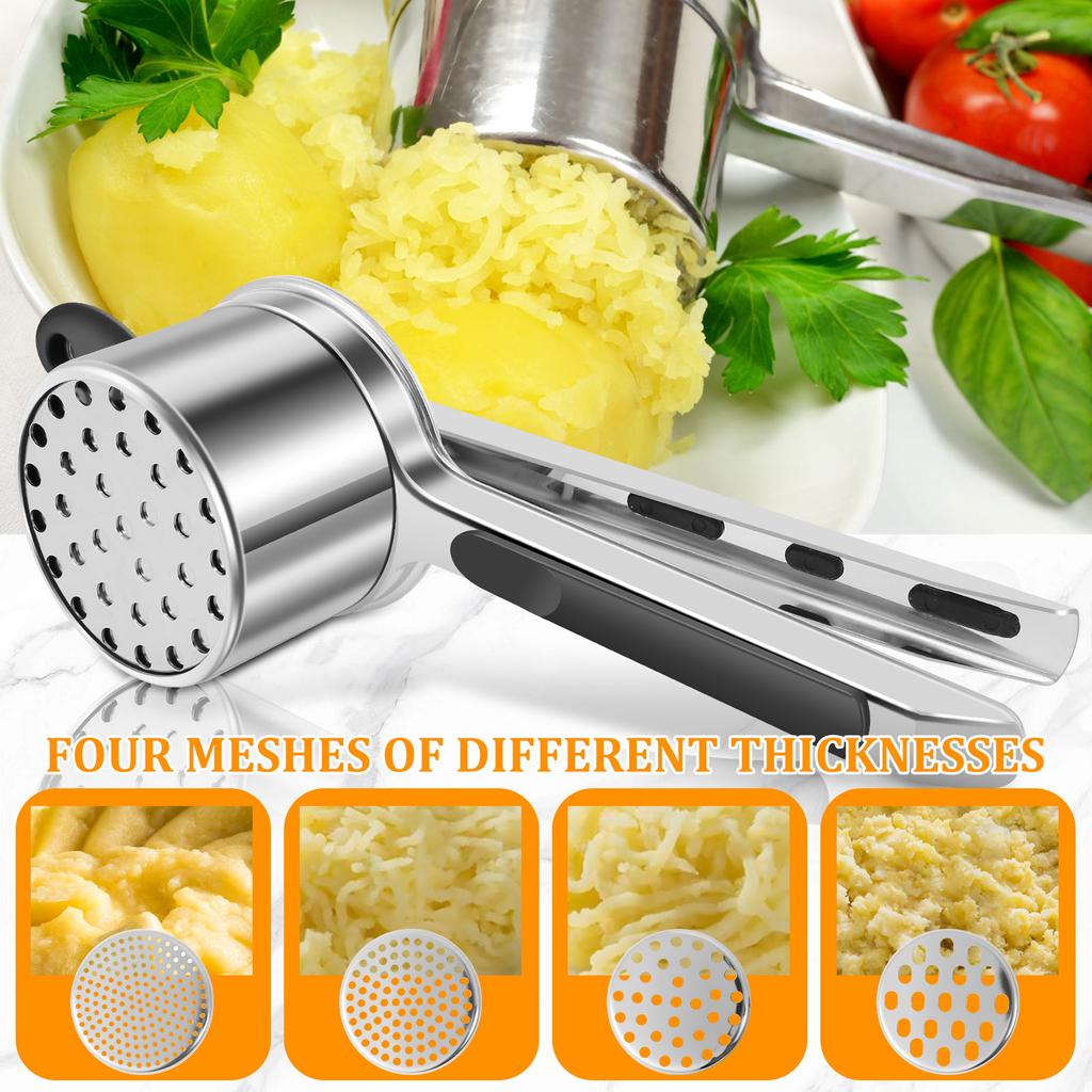 Ручная картофелемялка из нержавеющей стали для пюре с 4 дисками, нескользящая ручка, пресс для картофеля, кухонные гаджеты для готовки