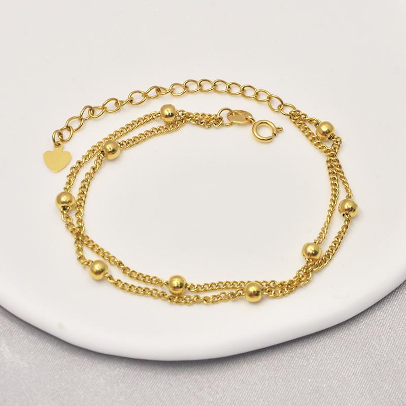 Double Layer Beaded Bracelet Women 18K Gold Plated Titanium Steel Geometric Design Lightweight Luxury Style
